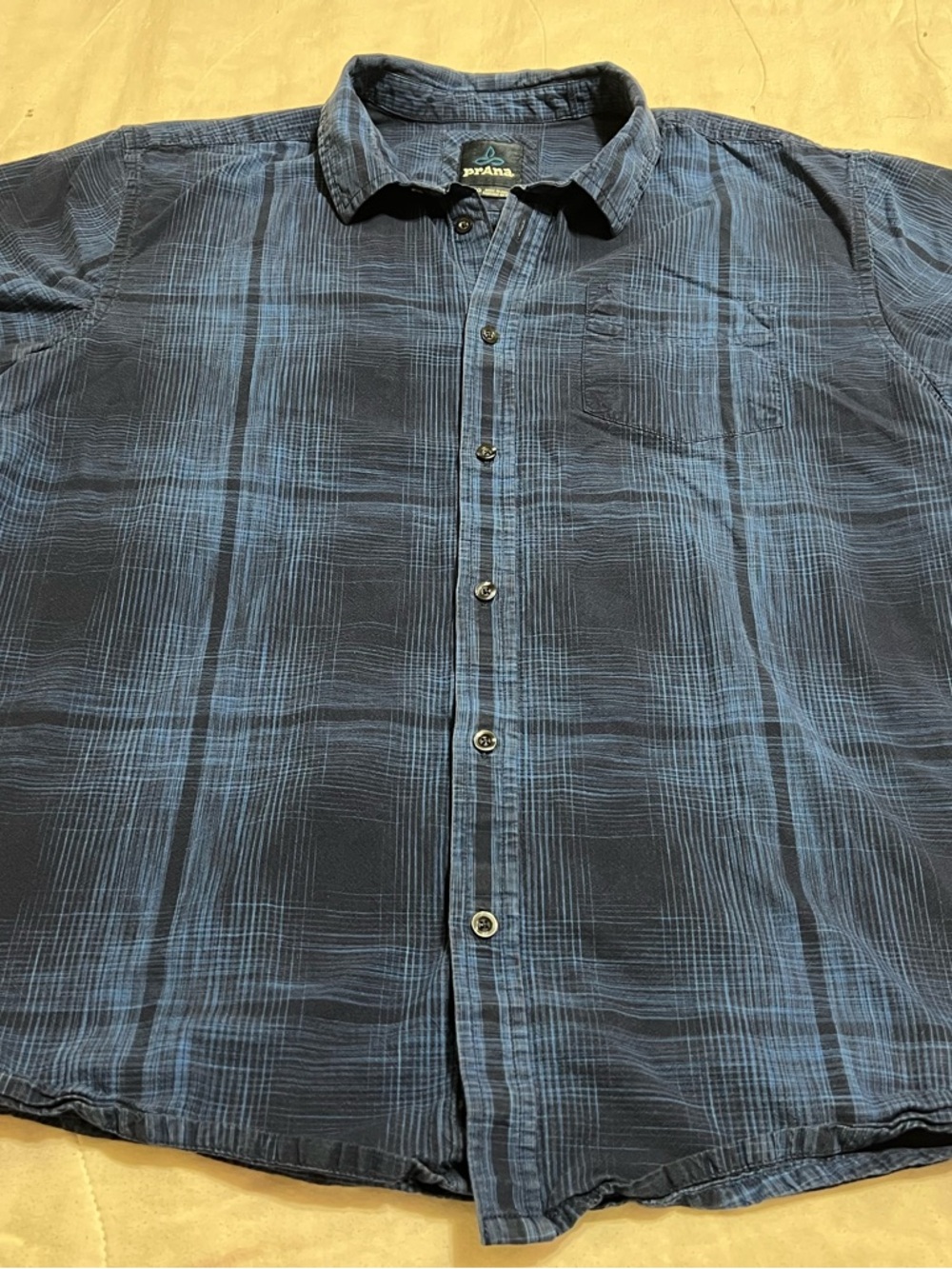 Prana Navy and Light Blue Plaid Casual Button-Down Shirt